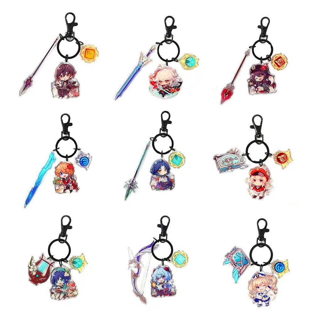Hot Game Genshin Impact Acrylic Keychains Character Amber Kaeya Barbara  Keyring Bag Clothes Resin Covered Pendant Trinket