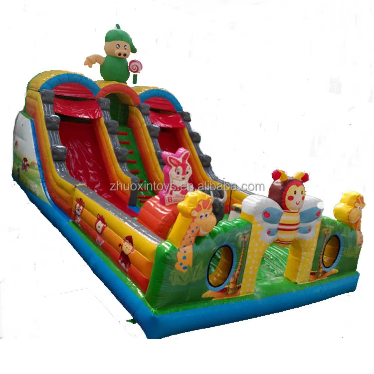 Cartoon childlike McDull Pig inflatable slide with bounce area