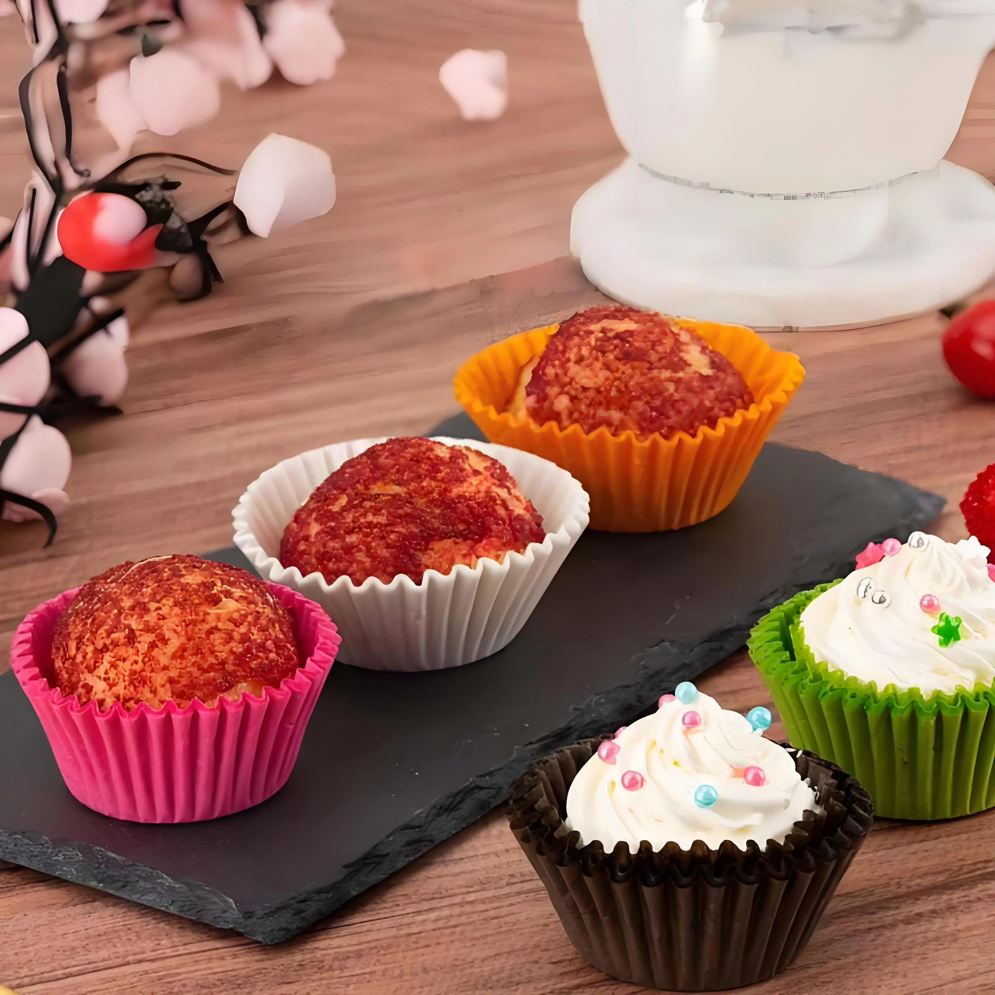 Custom Colourful Cake Cup Nonstick Reusable Cupcake Liners Muffin Cups Silicone Paper Cake Baking Cups molds