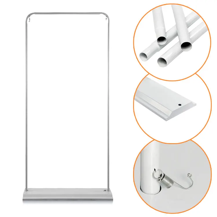 Iron frame stand exhibition display banne windprove foldable door shape banner stand