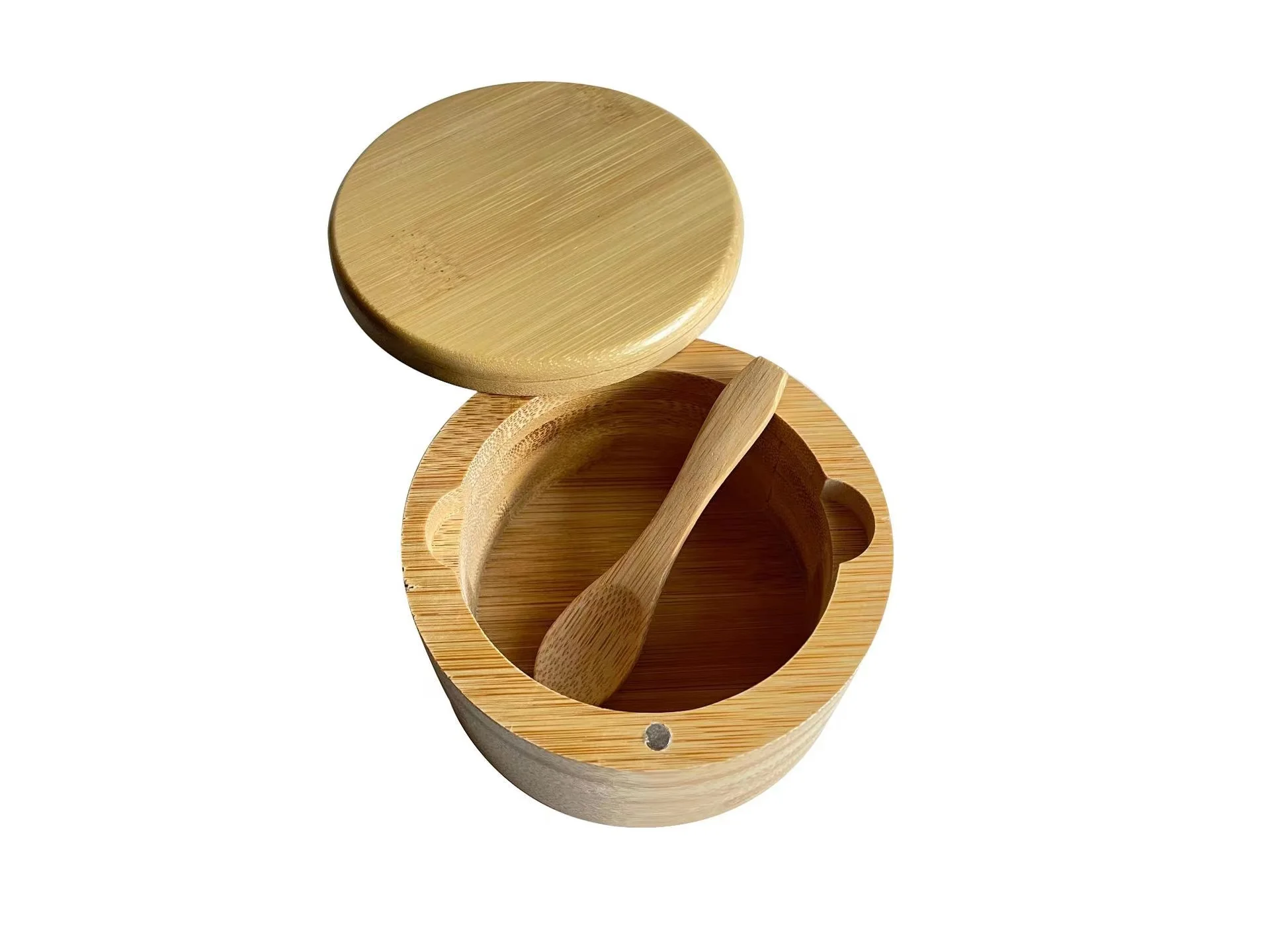 Kitchen elegant spice box bamboo condiment jars with spoon smart lid  easy to twist and close firmly seasoning jar