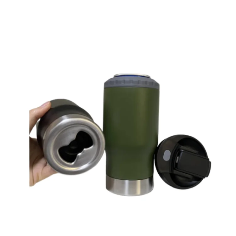 HAHA 14oz coffee mug with new lid Stainless Steel Can Bottle , 14oz Two-Way Lids Insulated Can Cooler, 4 in 1 can cooler