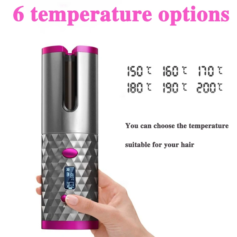Rechargeable Automatic Hair Curler Women Portable Hair Curling Iron LCD Display Ceramic Rotating Curling Wave Styer