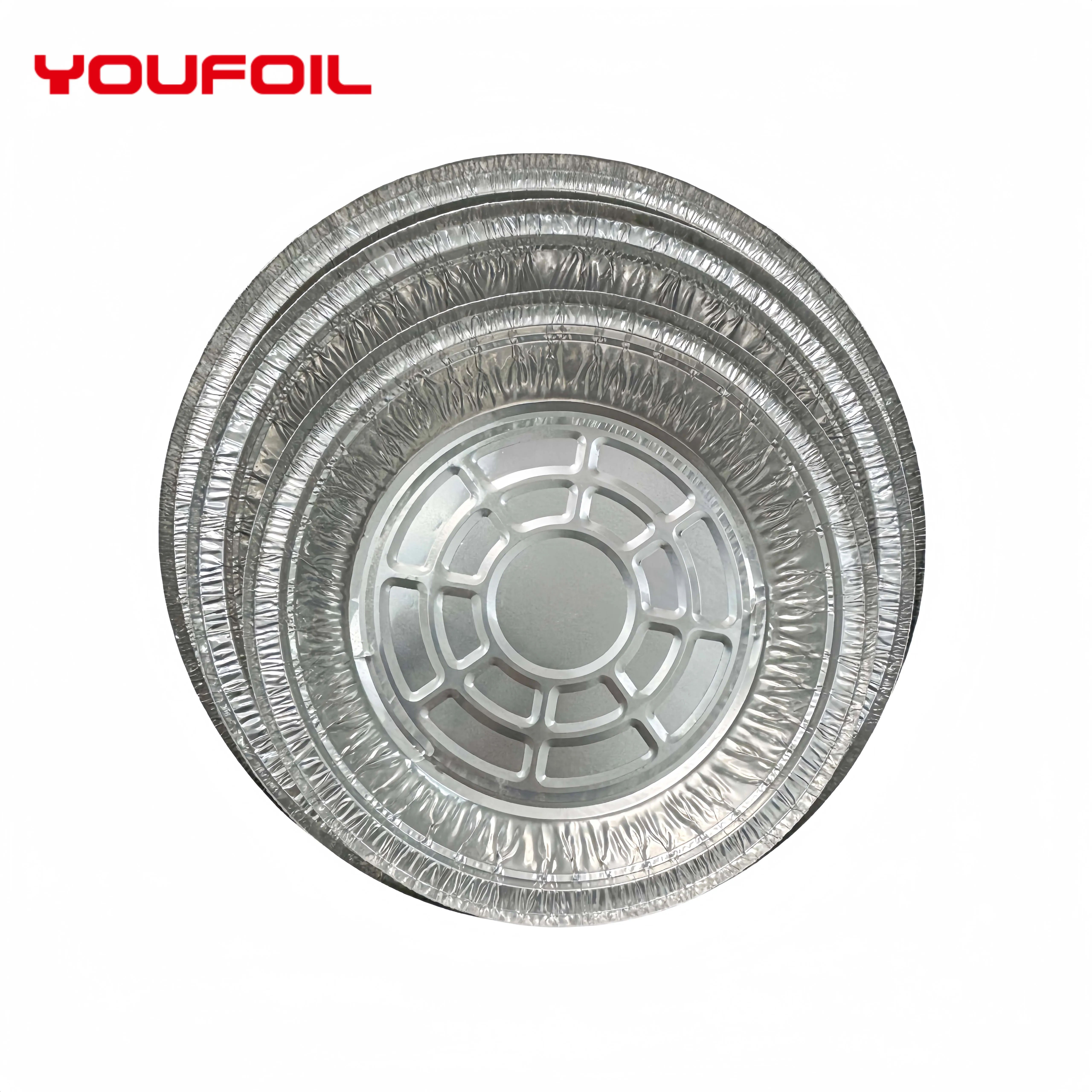 US009 8 Inch Heavy Duty Round Aluminum Foil Dish Disposable Aluminium Frying Foil Dishes with Lids For baking Food