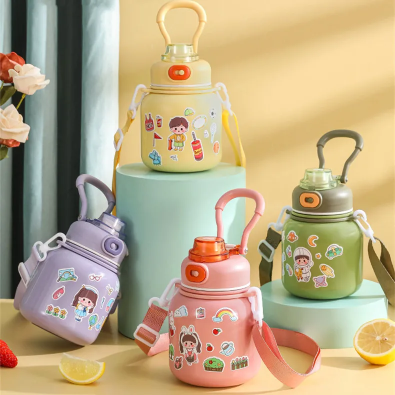 480ml Student Kids Portable Outdoor Strap Double Wall Vacuum 316 Stainless Steel Water Bottle Kettle