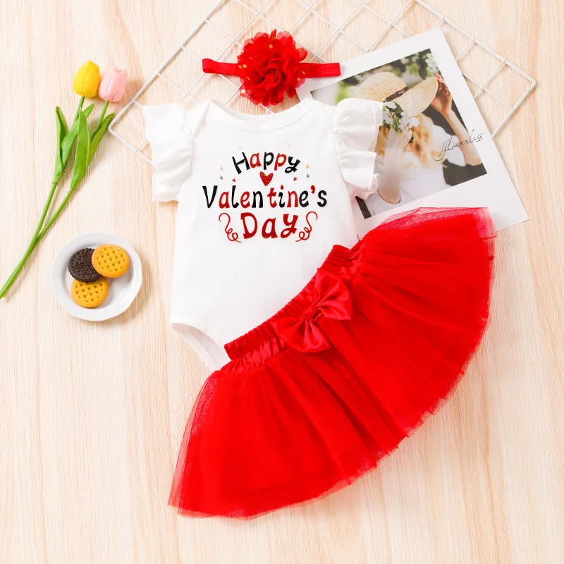 2023 new baby clothing small flying sleeve Hayi princess skirt suit 3-piece baby clothes