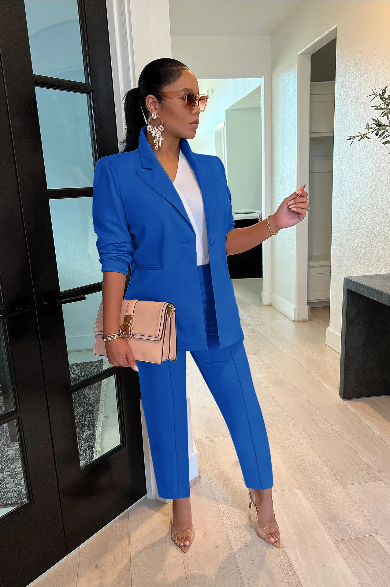 BH1031 long sleeve fashion jacket trousers two piece blazer office suit for women