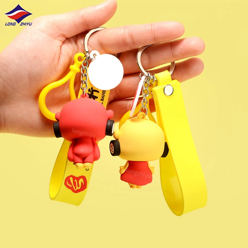 Longzhiyu Anime Cartoon Doll Keychain Gifts for Children Custom Logo 3D PVC Keychains Soft Silicone Key Chain Manufacturer