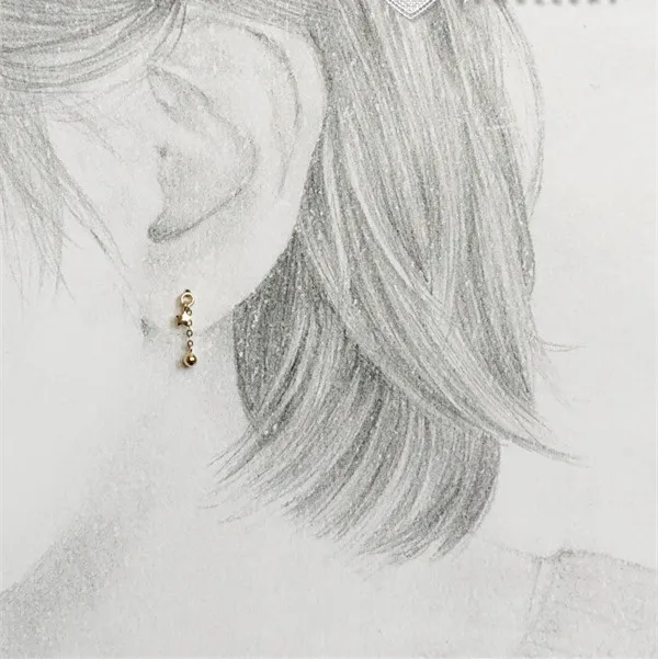 New 925 sterling silver tiny 18k gold chain five-pointed star earrings gold chain dangle earrings for women ball drop earrings