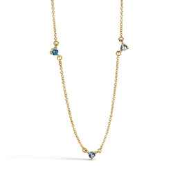 Modern Jewelry 14K Gold Plated Brass Gradient Ice Out Zircon Neck Chain with Sky Blue Diamond Chain Necklace
