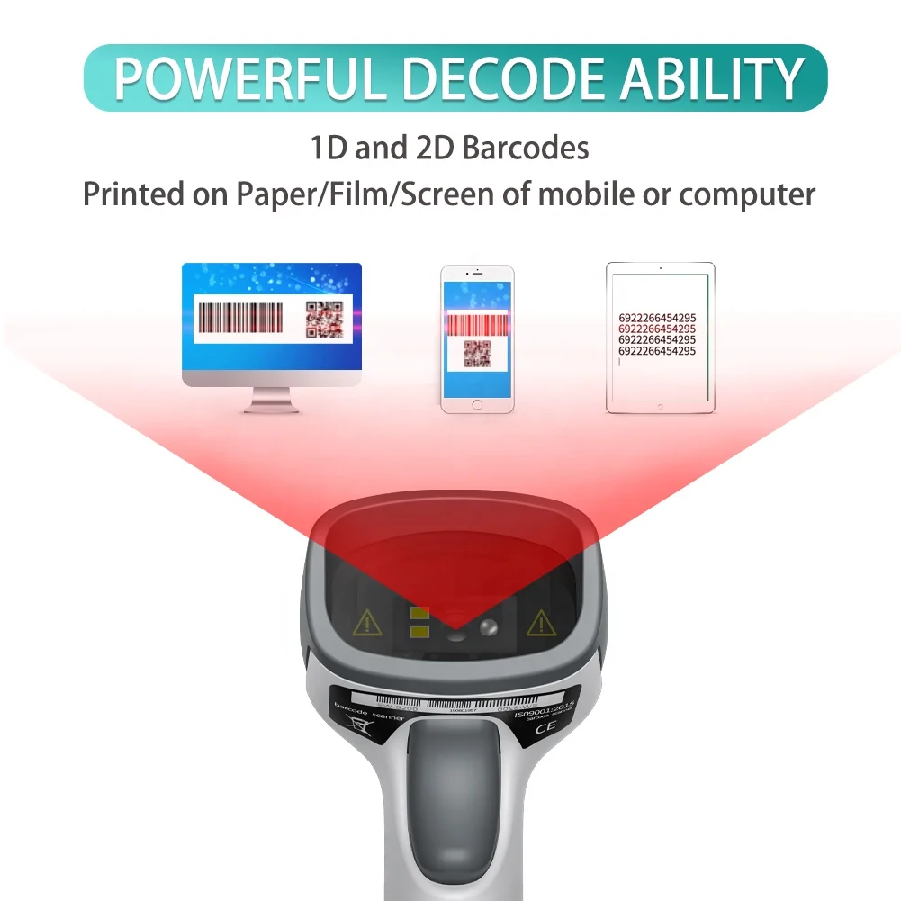 Wired handheld qr code scanner USB 1d 2d barcode scanner with plug and play