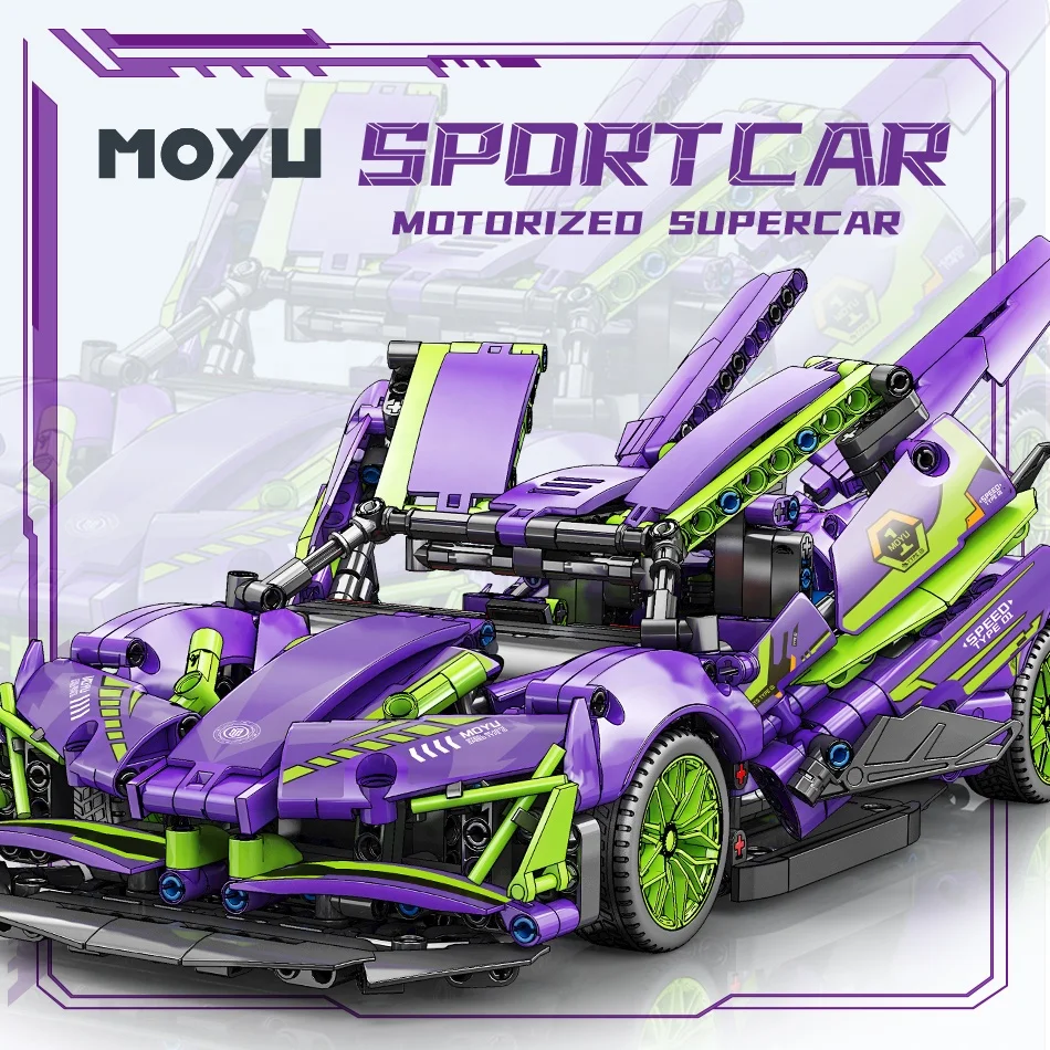 White&Purple EVO Super Racing Car 1281pcs Blocks 1:14 High Technic Simulation Design Best Gift For Home Decoration DIY Toy 8+