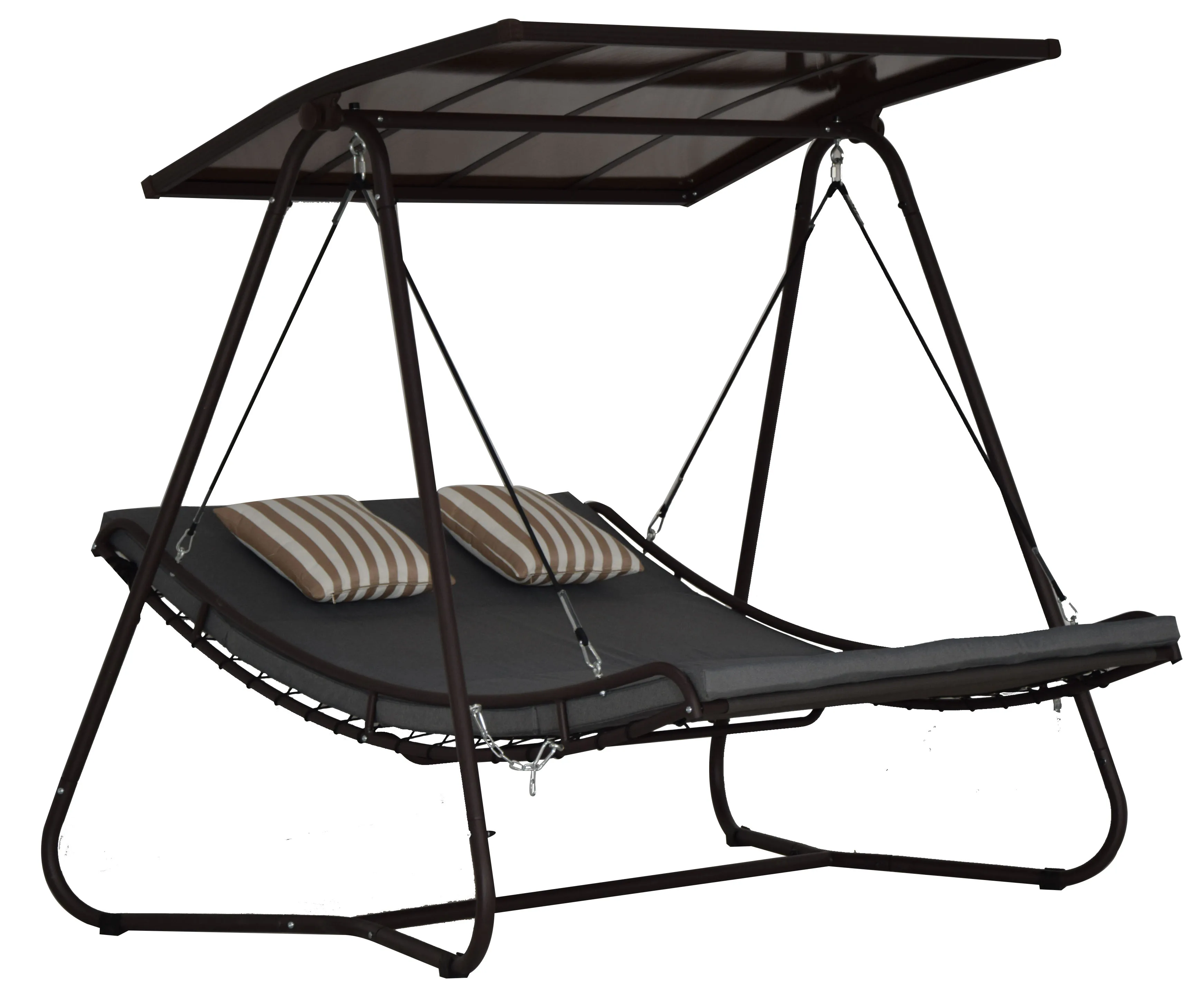 2 Person Outdoor Double Chaise Lounge Chair with Adjustable Canopy Double Rocking Chair Swing Hammock Lounger Sun Bed