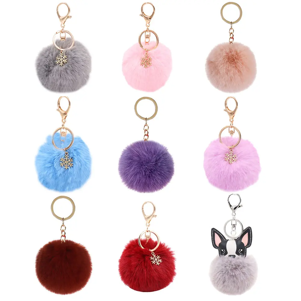 Pom Fur Ball Keychains Pompom Puff Heart with Balls Bulk Faux Fluffy Furry Fluff Furball Real Poms Rainbow Puffballs Keychain