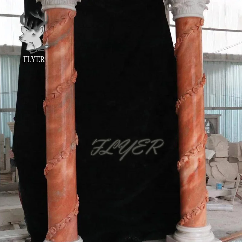House building construction natural red marble stone hollow columns finished marble stone circular round column