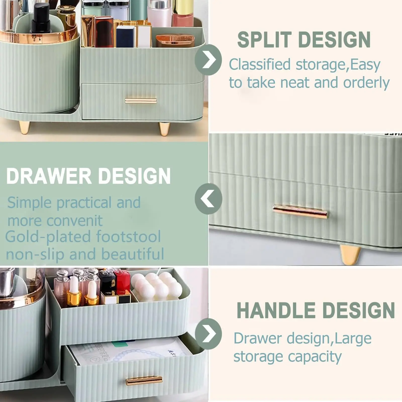 360° Rotating Makeup Organizer with Drawers Large Spinning Capacity Cosmetic Display Cases Bathroom Vanity Desktop Organizer