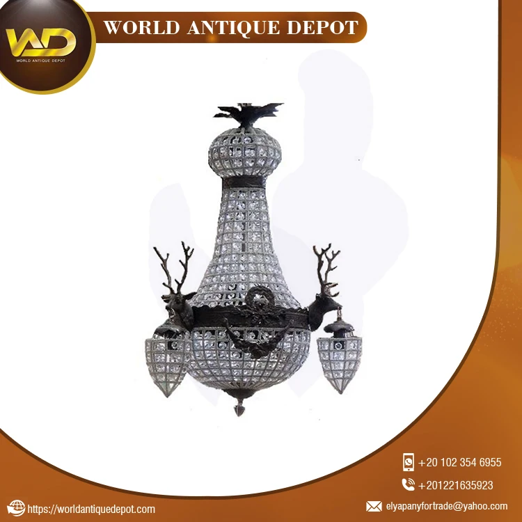 Large 6 Arm Stag Head Hanging Basket Chandelier