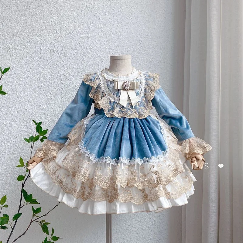 2022 new year  Lolita lace design infant baby girls vintage dresses toddler kids princess party Spanish dress boutiques 6660128