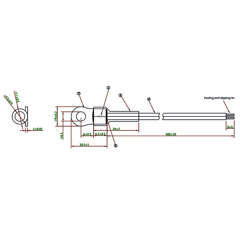 New energy battery NTC temperature sensor pt100 0.3% 1.1mm temperature measurement precision thermistor