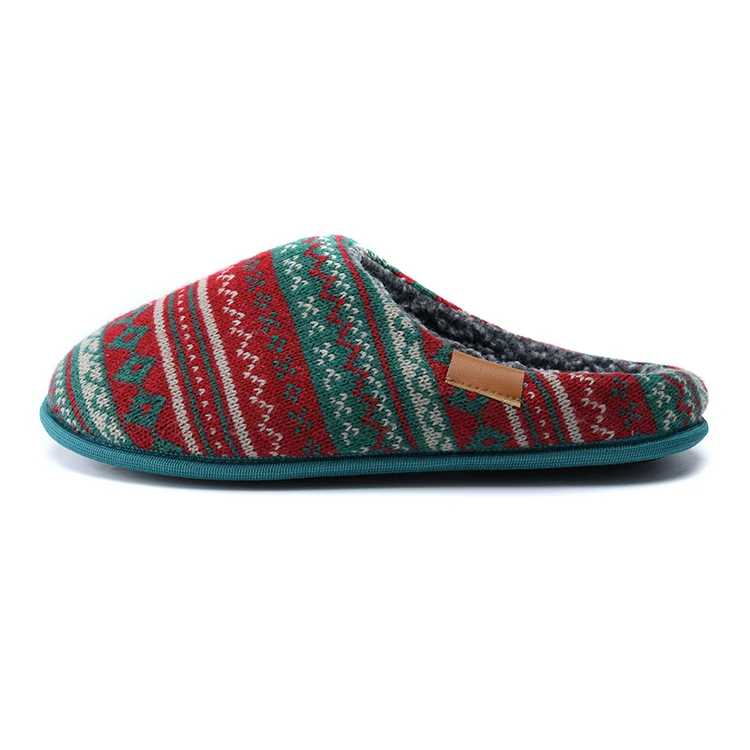 Christmas Cozy Knitted Memory Foam Fuzzy  Sherpa Lining Slip on Indoor Outdoor Warm Winter Slippers for Men