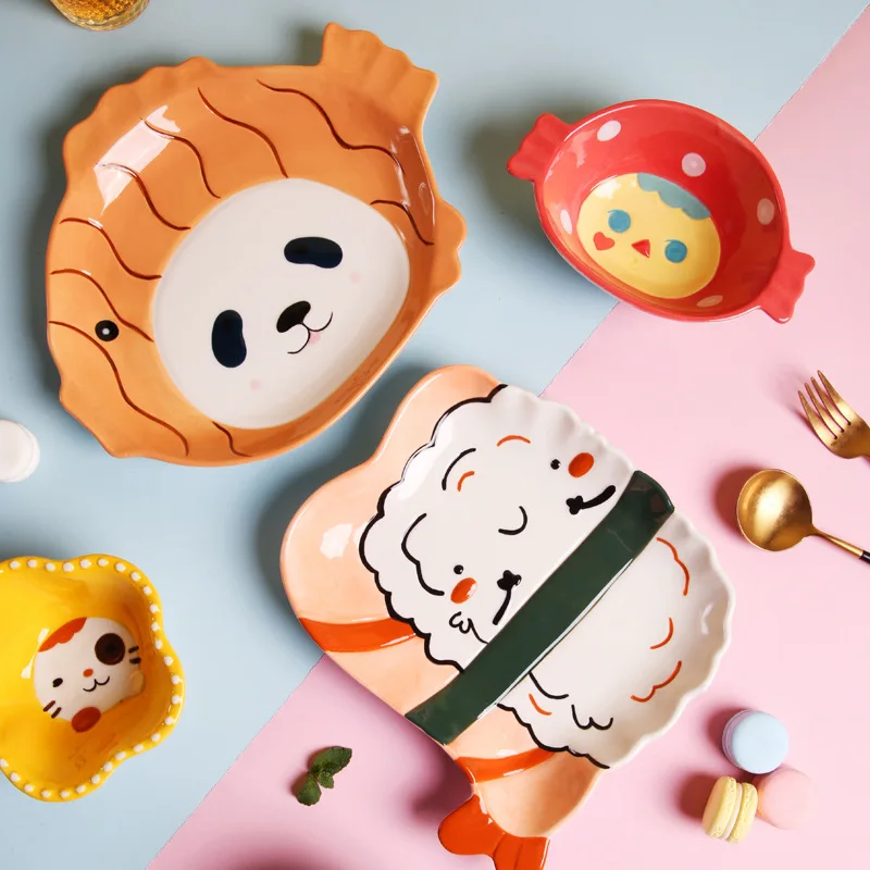 Популярный мультяшный керамический набор посуды детская миска для риса индивидуальная домашняя тарелка завтрака блюдо духовка посуда