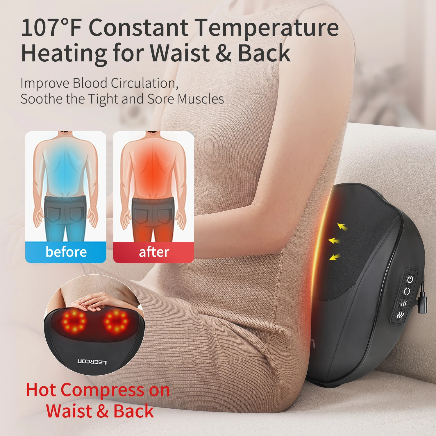 Leercon Shipping from USA Back Pain Relief Battery Powered Travel Acupressure Head Shoulder Back Neck Massage Pillow