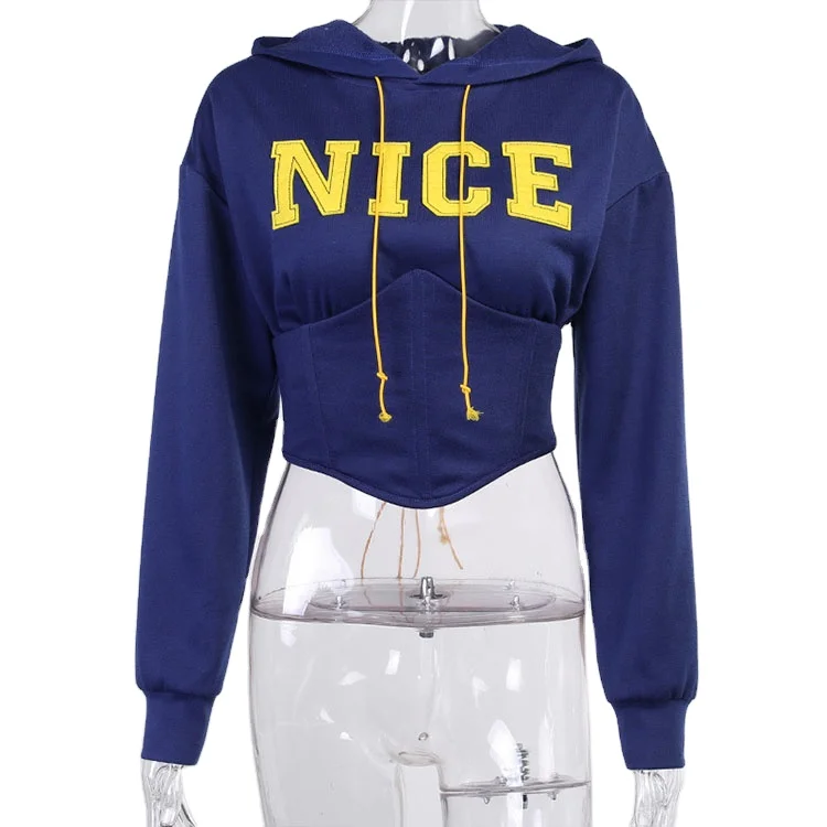 
Hoodie Crop Long Woman Cotton Custom Ladies Corset Hoodies Pullover Printing Jogger Top Pullover Crop Hoodies for Women 