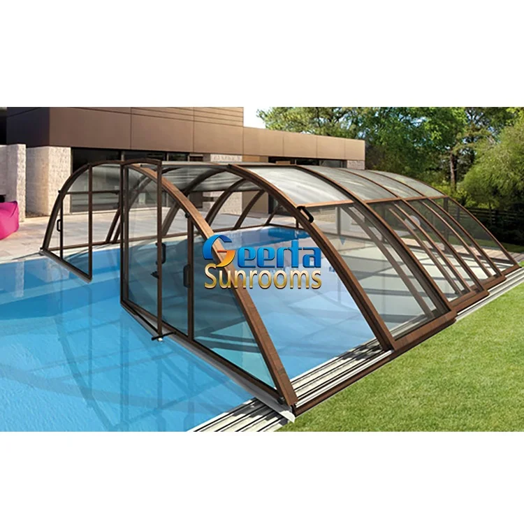 Medium profile telescopic transparent pool cover automatic swimming pool enclosure spa cover