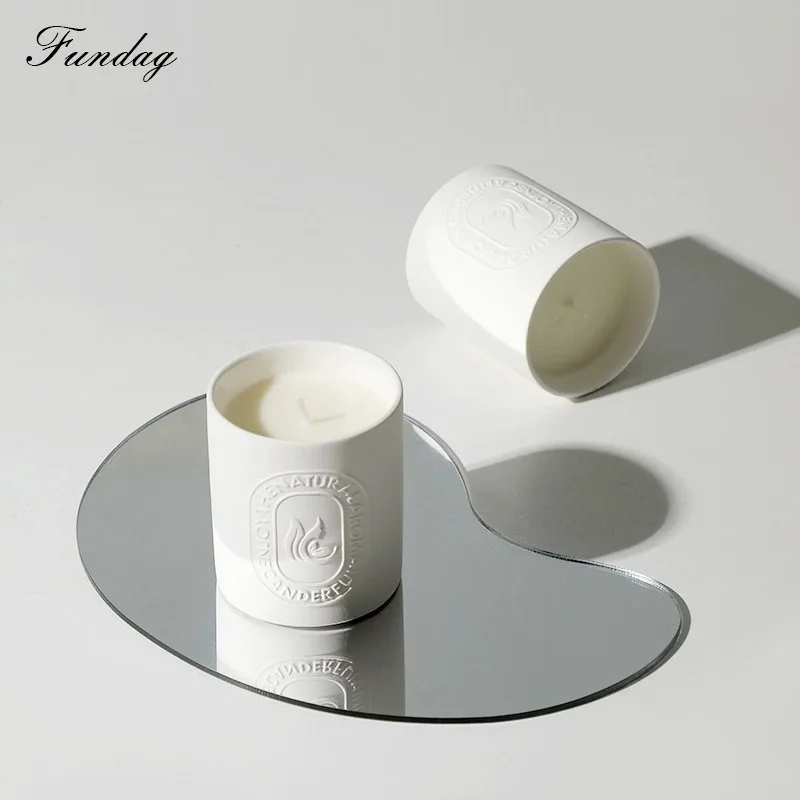 Wholesale custom matte embossed logo candle vessels container large empty ceramic candle jars for making candles