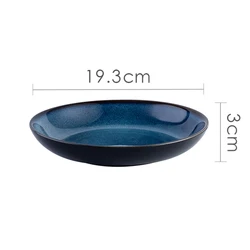 Retro Minimalism Style Dinnerware Set Round Porcelain Blue Marbling Tableware Plates Dish Set Ceramic Dinner Plate