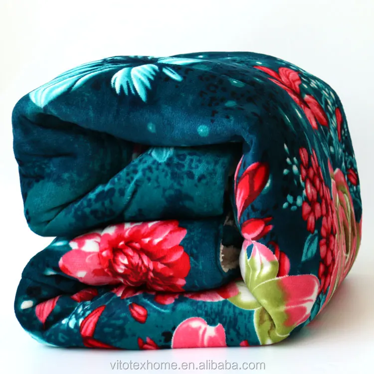 Luxury Blanket 3pc Set Reversible Printed Flannel Fleece With Soft &Warm Borrego/Sherpa Winter Thick Blanket Set  Flower  Design