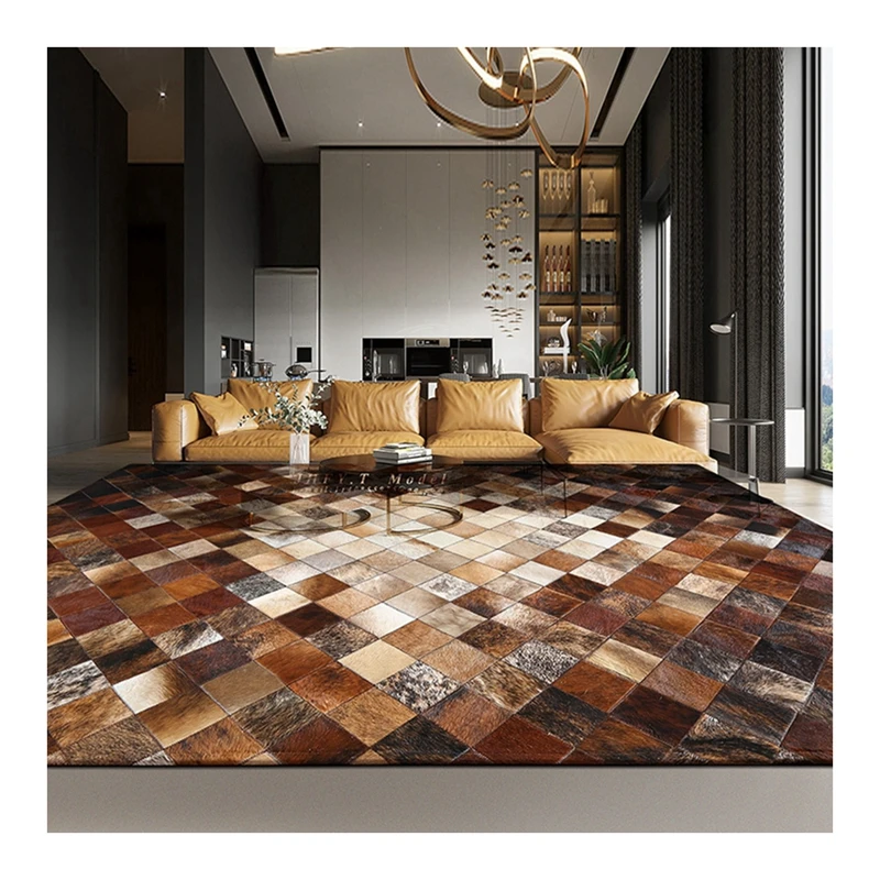luxury modern design cowhide leather patchwork carpets livingroom bedroom floor carpet