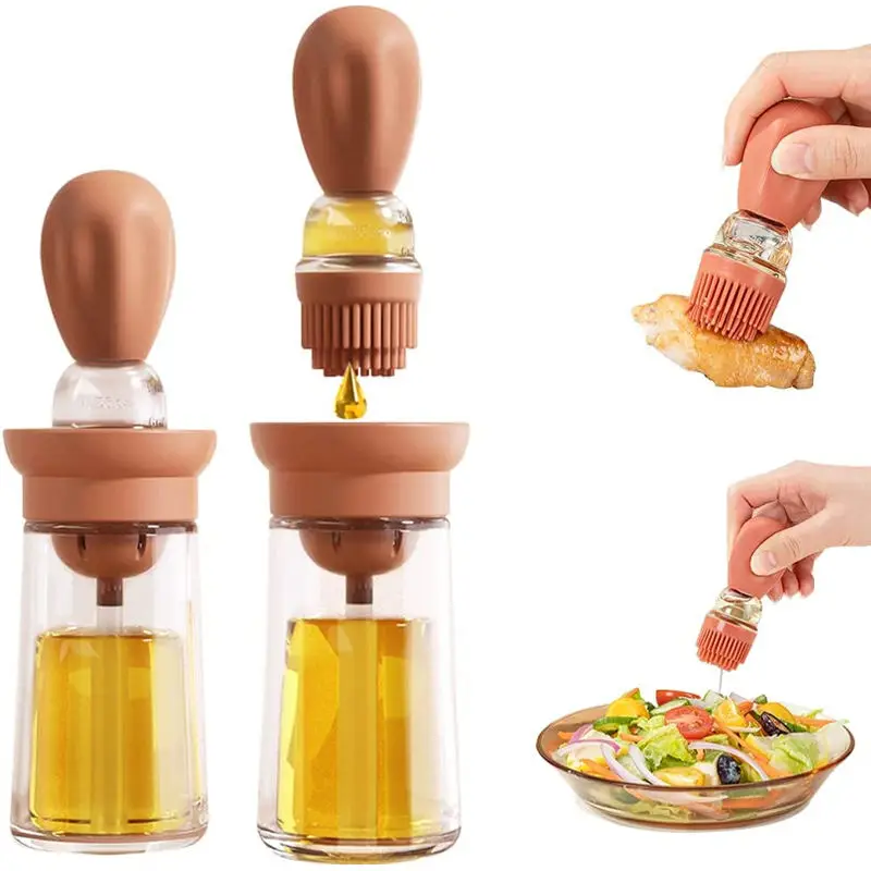 2 IN 1 Oil Spray Bottle Glass Olive Oil Dispenser with Silicone Basting Brush for Cooking Frying Kitchen Vinegar BBQ