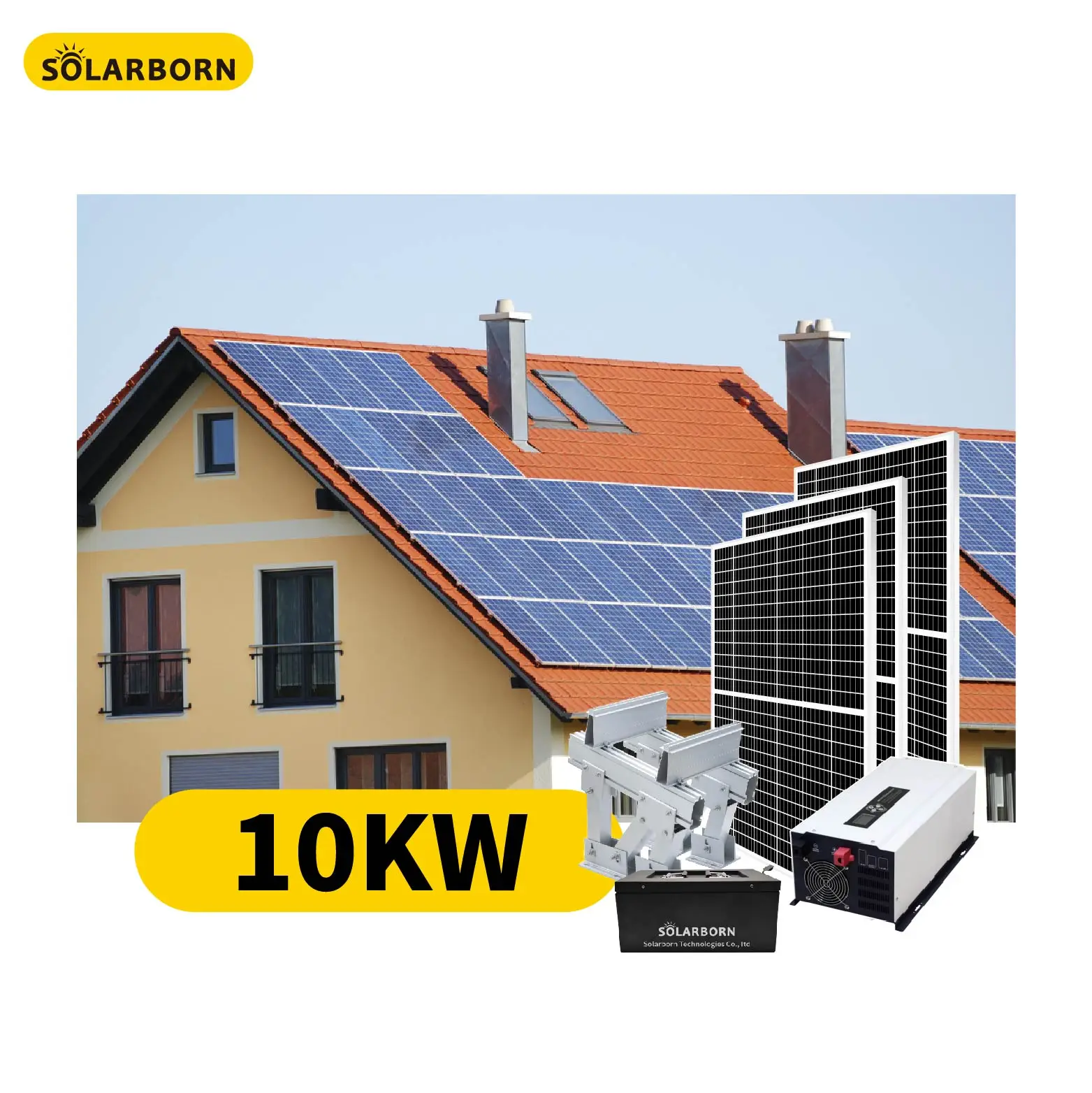 Solarborn 10kw complete home hybrid on off grid tie power panel solar energy systems for home