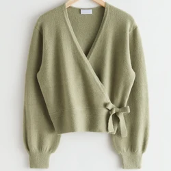 Женский вязаный свитер из шерсти мериноса, свободный свитер с длинными рукавами и v-образным вырезом на заказ, оптовая продажа с фабрики 2022
