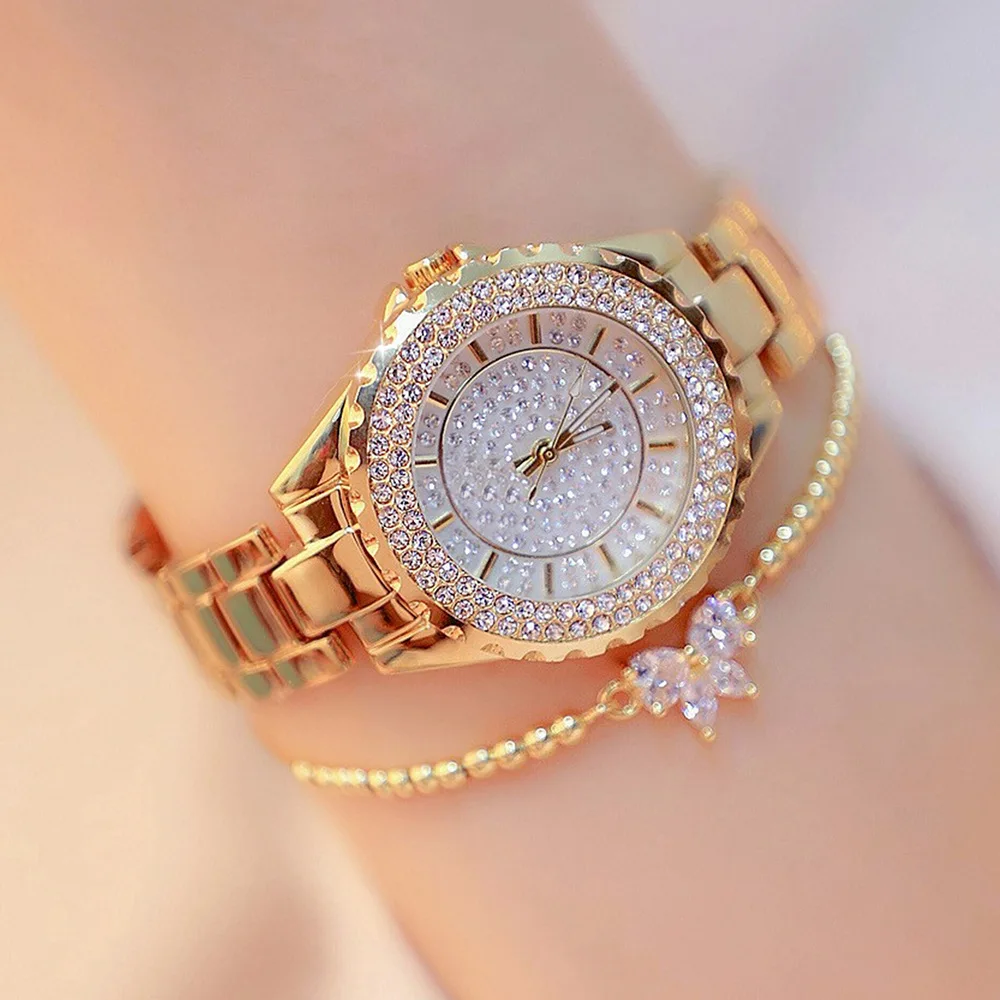 2023 New Alloy Band Wristwatch Gift Set Girls Luxury Diamond Quartz Watches