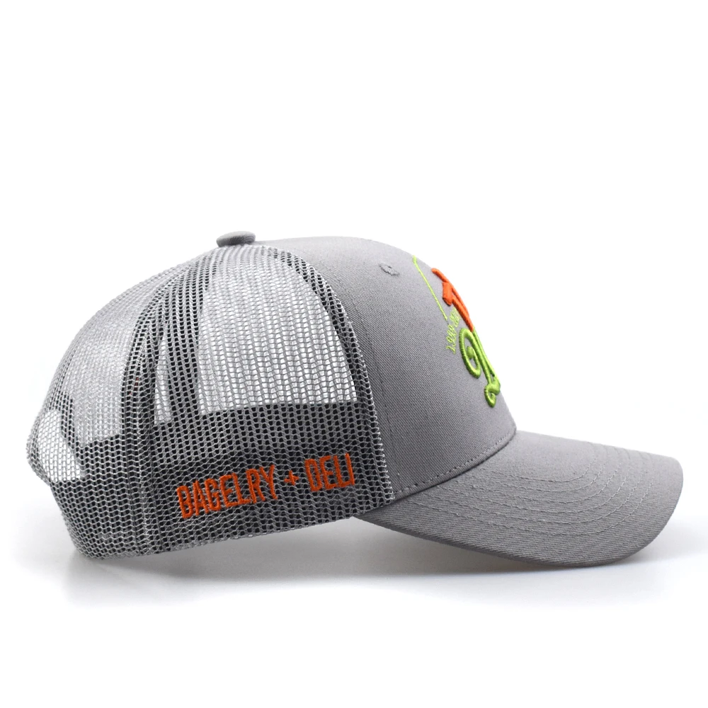 Custom summer sports caps embroidery patch logo grey color mesh trucker hat caps