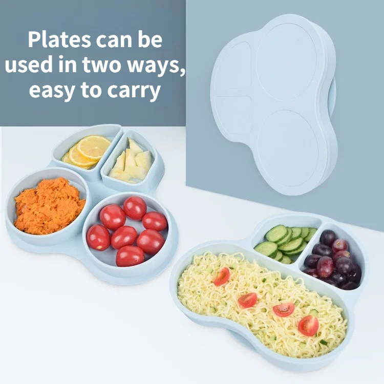 Silicone Baby Plate With Lid Set Suction Divided Feeding Babi Silicon Dinner Spill Proof Plates Eco Kids Travel Car Food Tray