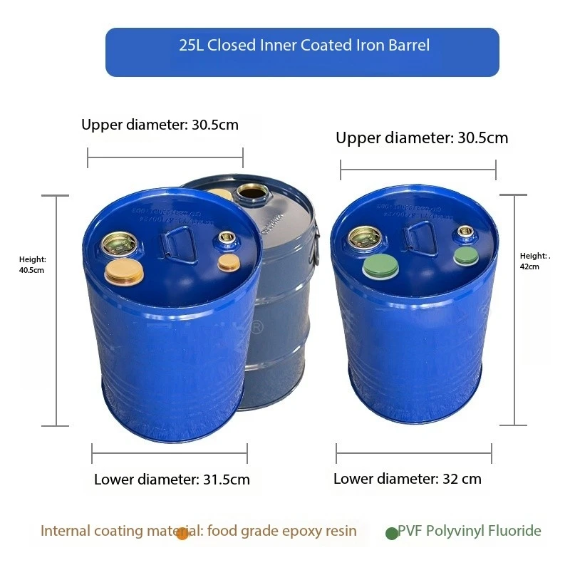 25L Food Grade Open Steel Drum/large Metal Iron Barrel Internally Coated Epoxy Phenolic Drums