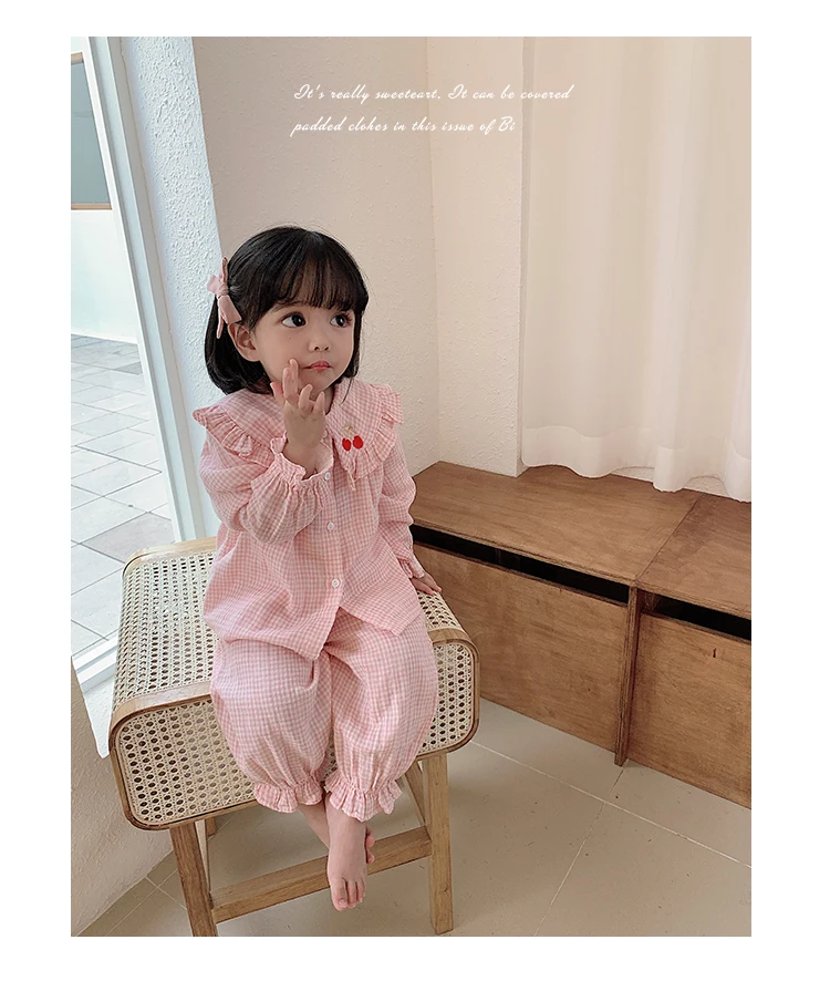 
Korea Fresh Maple Leaf Pajamas Sets Women Gauze Cotton Long Sleeve Casual Sleepwear Pyjamas 