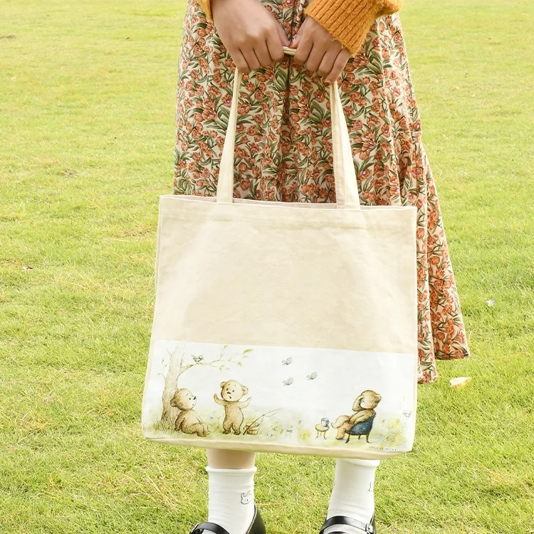 Wholesale Heat Transfer Jumbo Custom Logo Cartoon Printed Big Size Cotton Canvas Tote Bag