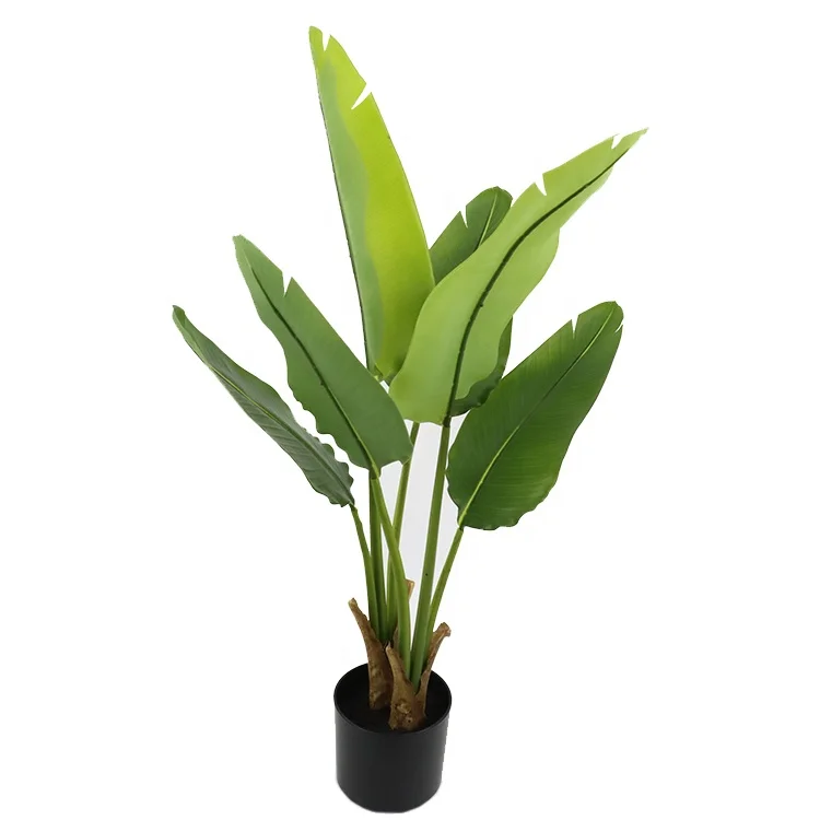 Simulation Potted 6 Lvs 90cm Real Touch Banana Strelitzia Small Outdoor Artificial Tree With Black Pot