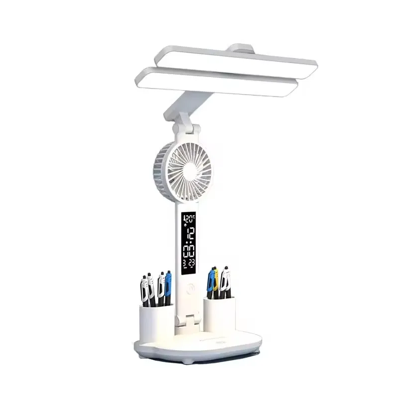 USB Rechargeable Table Lamp with Fan New Two-Headed LED Table Lamp LED Eye Protection Desk Lamp