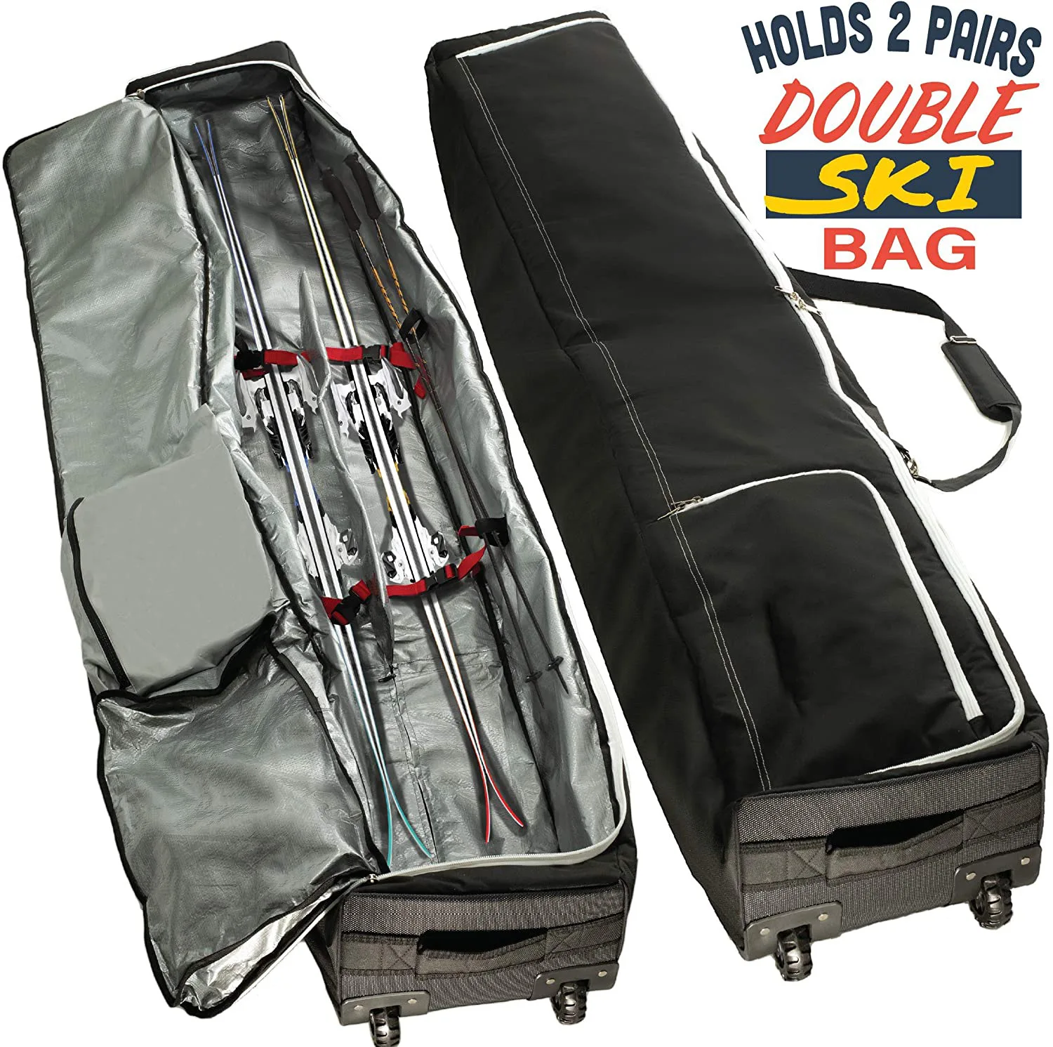 Wholesales Outdoor Waterproof 2 Rollers Snowboard Storage Bags Padded Air Travel Fishing Double Ski Bag With Wheels