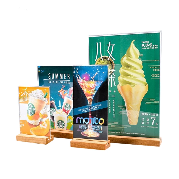 T Shape Plexiglass Table Menu Sign Holder A4 A5 A6 100*200mm Acrylic Ad frame