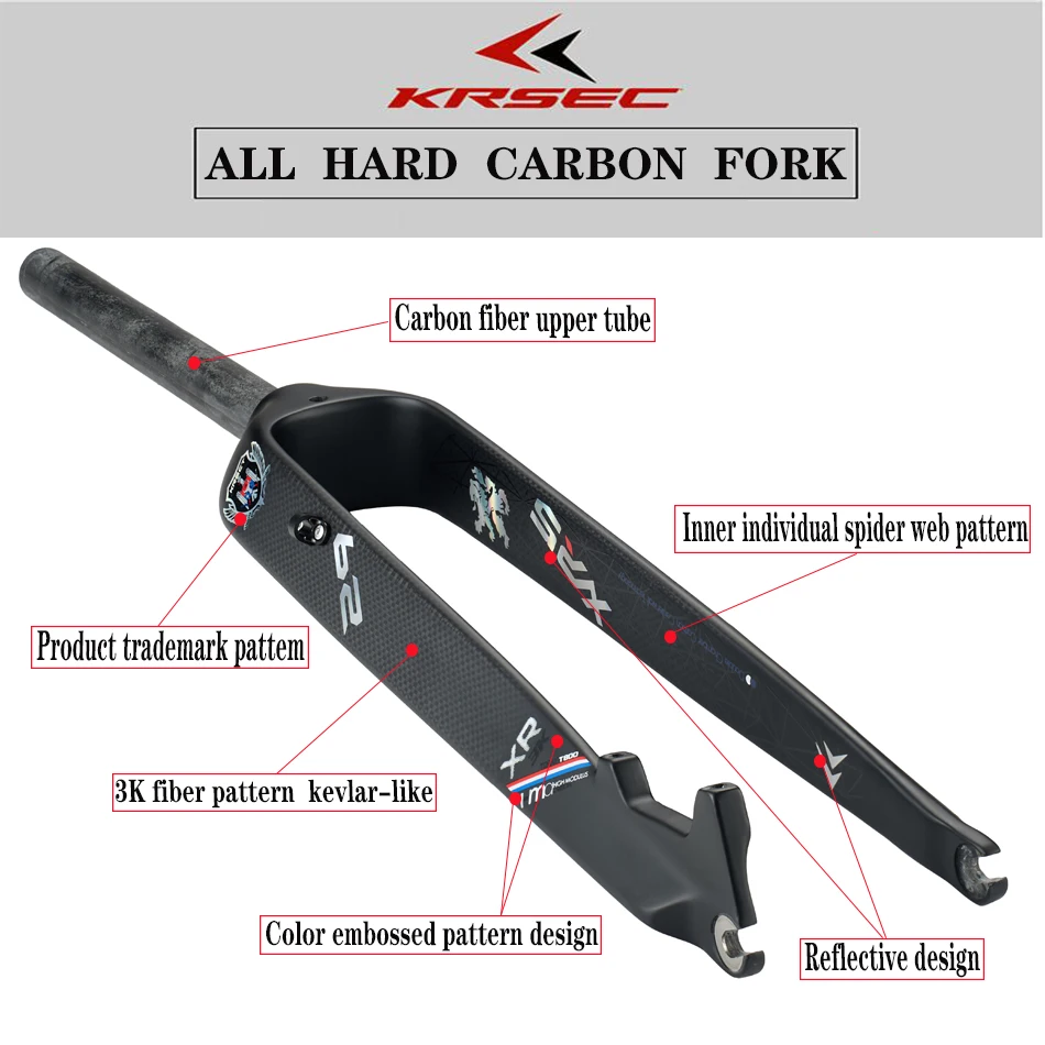 KRSEC Carbon fork Ultra light  26/27.5/29  MTB fork 3Kcarbon fiber fork disc brake