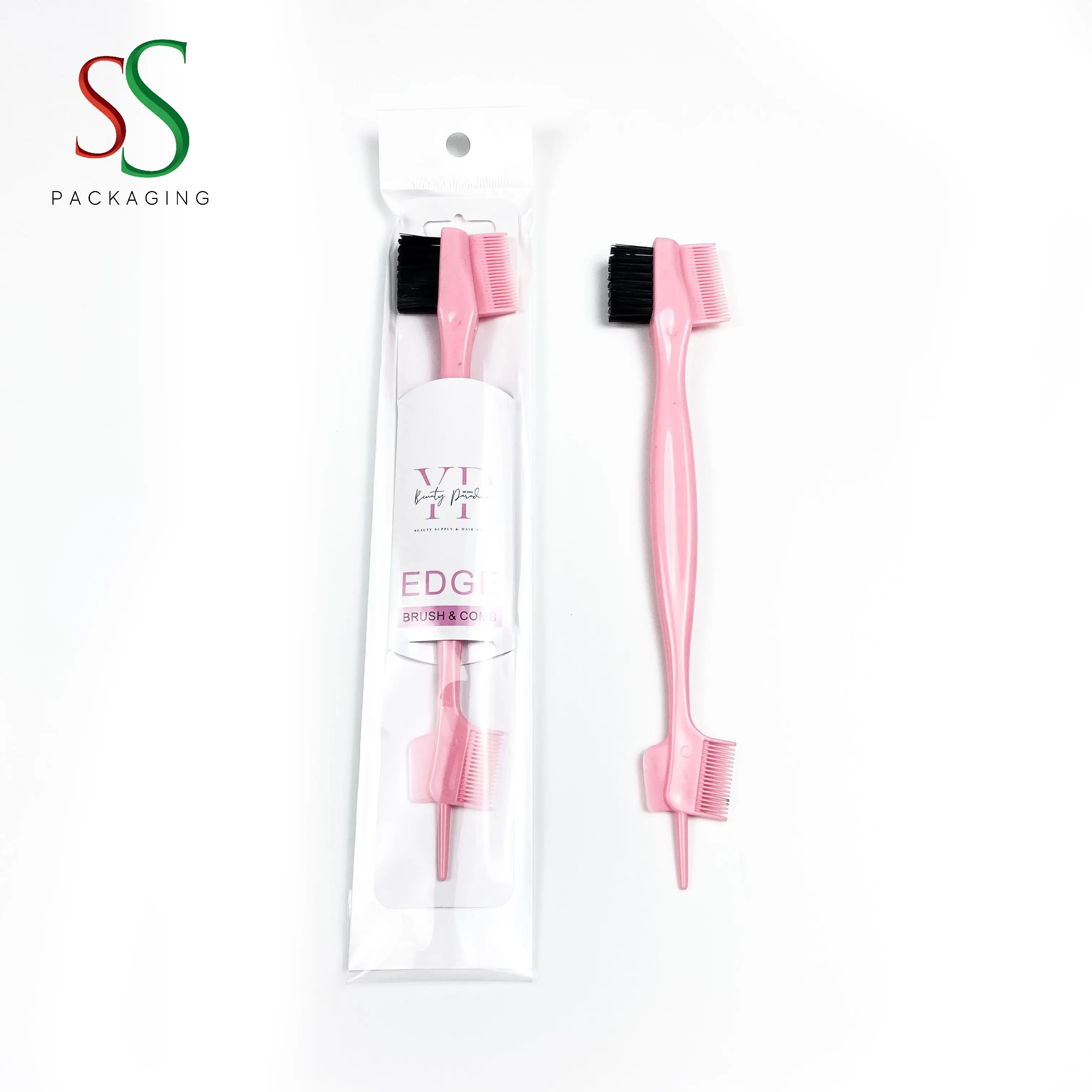 SS Hair Packaging Colorful Edge Control Brush Wholesale 3 in 1 Edge Brush
