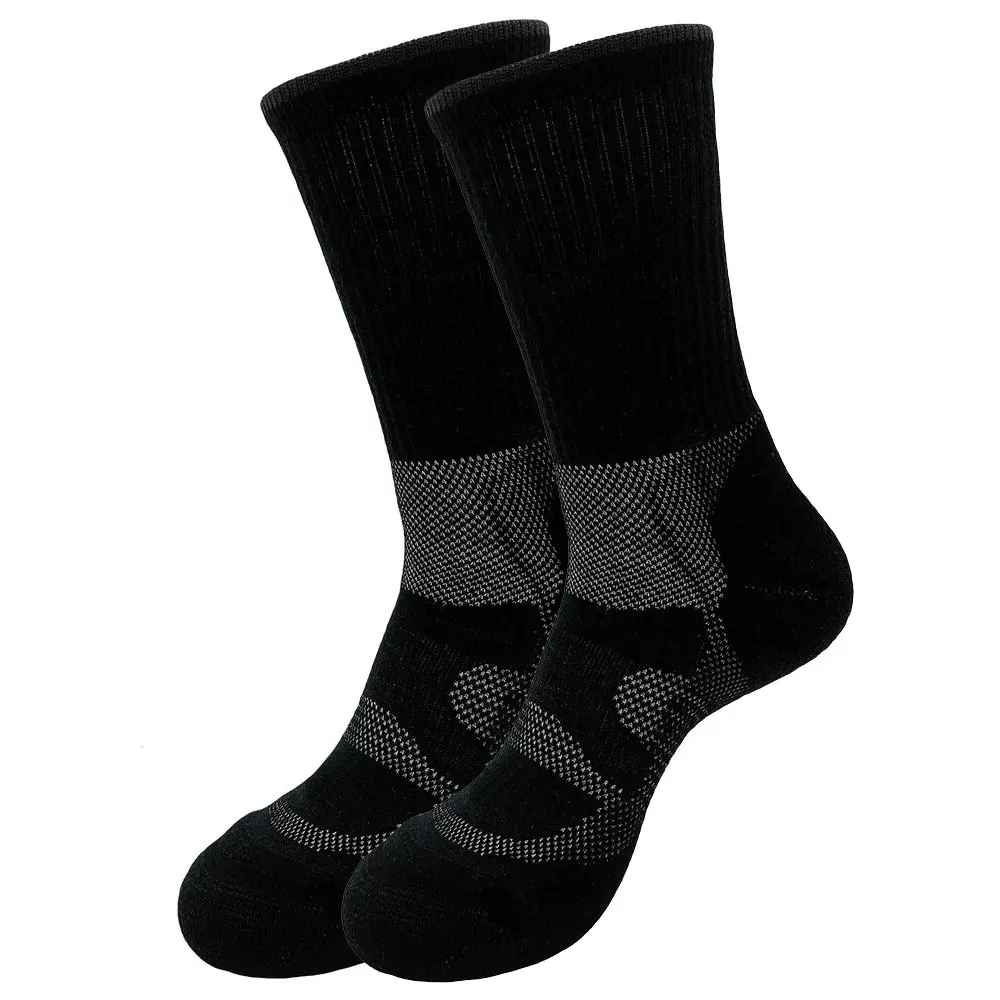 Plain black merino wool acrylic blend hiking socks