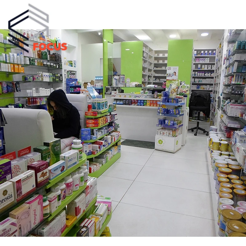 2023 Retail Pharmacy Store Display Racks Furniture Wooden Pharmacy Shelves Medical Shop Interior Design