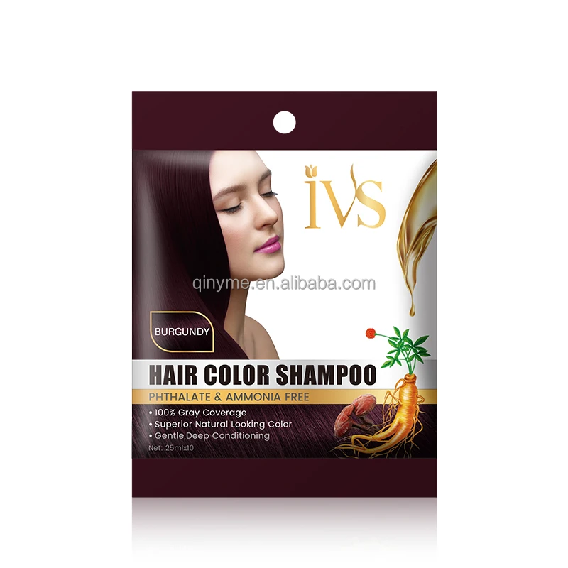 IVS 25ml*10 Bag Sachet Herbal Bubble Ammonia Free Golden Brown Ginseng Black Color Hair Shampoo Hair Dyes Wholesale